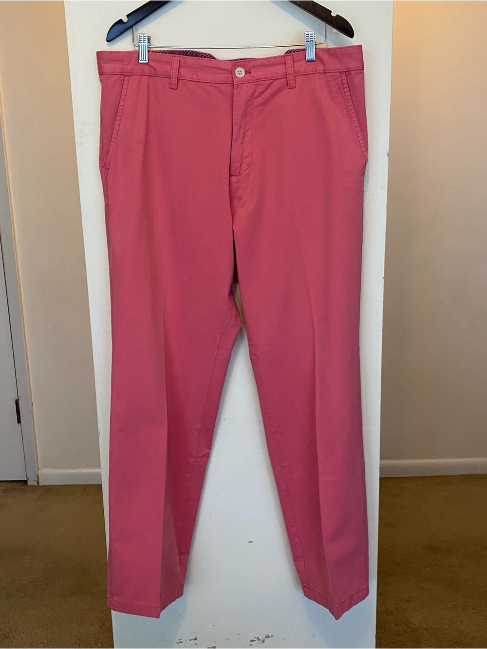 Charleston Threads Chino Pants Mens 38x32 Coral Pink Straight Fit Flat Front